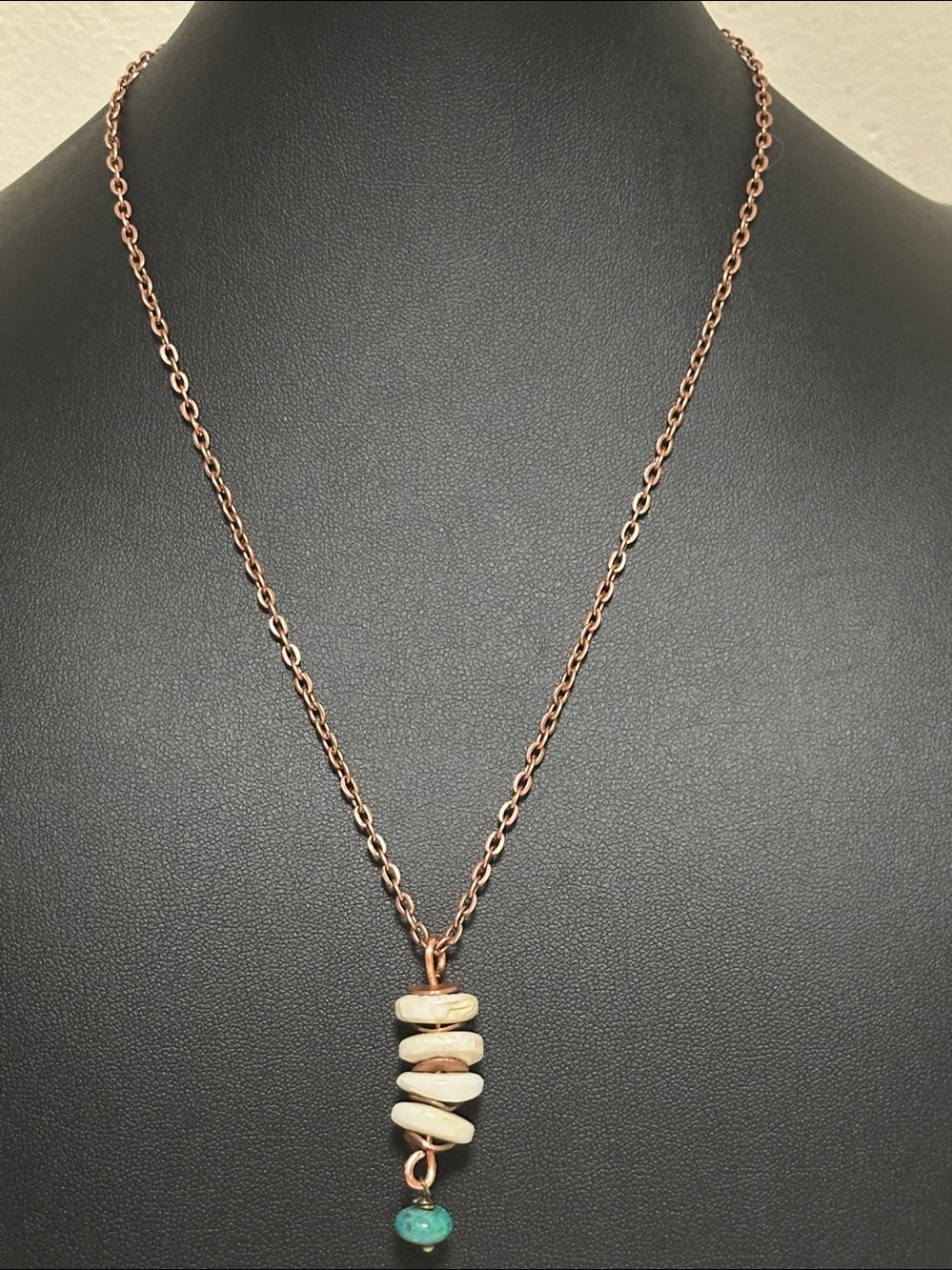 Artisan Stacked Stone & Copper Disc Pendant On Copper Color Chain Necklace